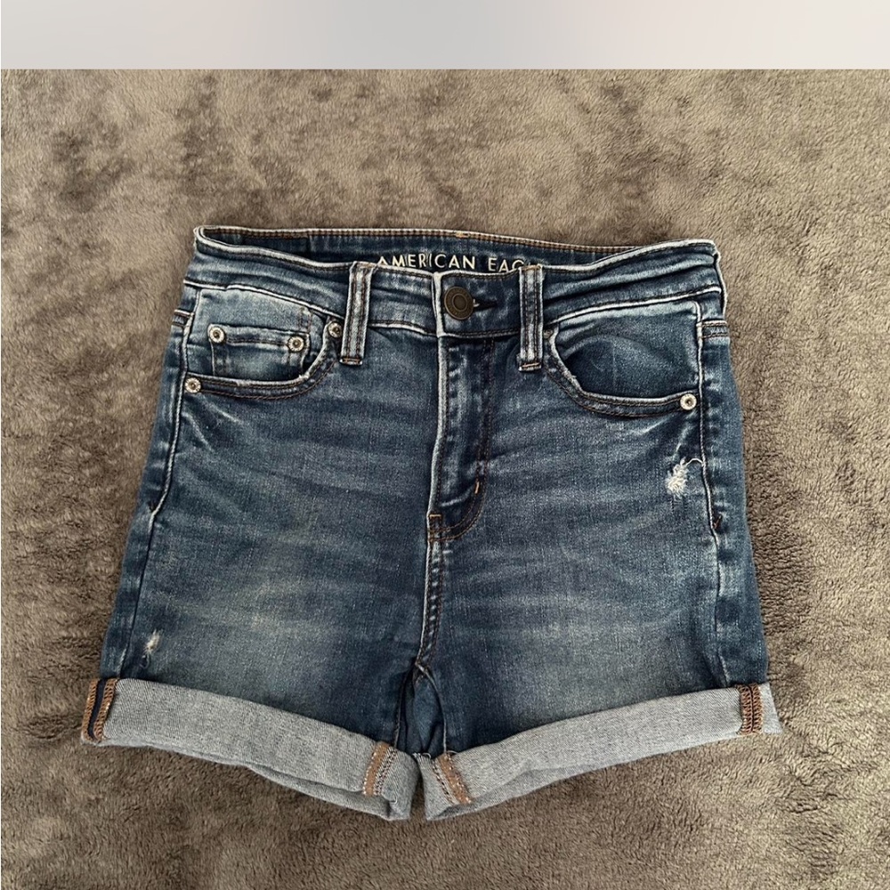 American Eagle Outfitters Blue Jean Shorts Distressed High-Waisted